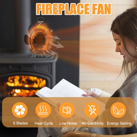 Ventilatore per stufa a legna, ventilatore per camino a 6 pale, alimentato a calore, silenzioso, per caminetto/legna/pellet/canna fumaria