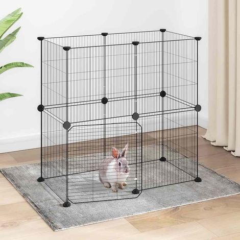 vidaXL Jaula para mascotas de 12 paneles puerta acero negro 70x35x70cm (1/5)