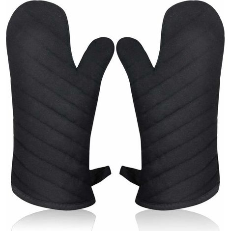 Gant de Cuisine Anti Chaleur, Gant Four Manique Four Oven Mitts Oven Gloves Gant Manique Gants Isolants Cuisine Épais et Longue Mitaine Four pour Barbecue Cuisson Gants Cuisine Noir 1 Paire