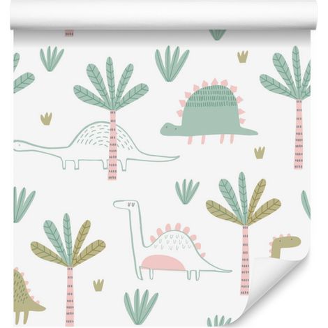 Papier peint dinosaures, arbres et verdure pour salon et chambre 50x1000 cm (1/5)