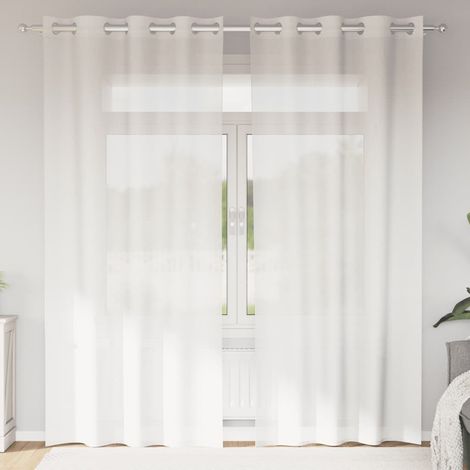 Lot de 2 Rideaux Voilages Blancs à Œillets 140 x 245 cm en Polyester Semi-Transparents - PANGIVO (1/5)