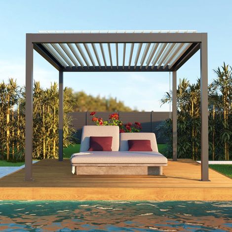 Pergola Bioclimatique Aluminium Autoportante Anthracite 3x3 Manuelle S ORIAL France (1/3)