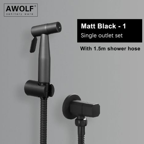 (Noir mat-1) Douchette WC portable en acier inoxydable rose doré brossé, kit de douchette AP2354 (1/5)