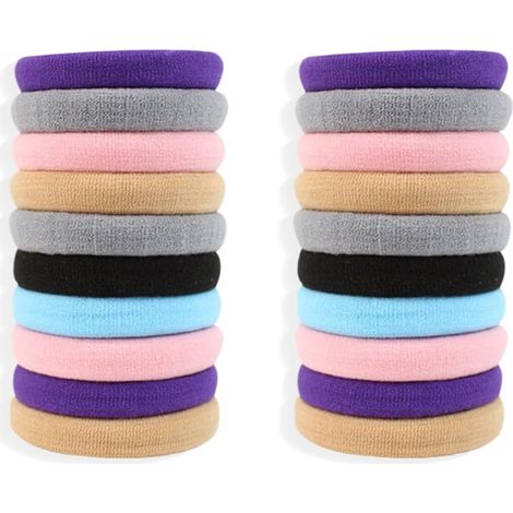 20 Pièces Elastiques Epais pour Cheveux, Elastique Cheveux, Chouchous Elastiques Sans Métal pour Femmes Hommes et Enfants (5 couleurs) (1/5)