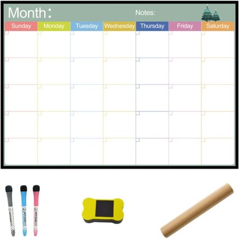HONORNIC - Tableau blanc magnétique A3 pour agenda mensuel, aimant pour réfrigérateur, tableau d'affichage pour messages hebdomadaires