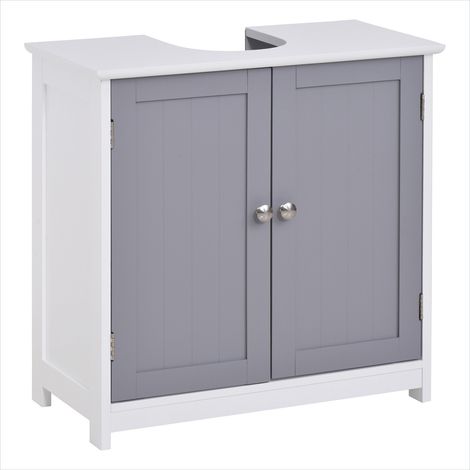 Meuble de salle de bain Meuble sous vasque 60 cm gris et blanc (1/5)