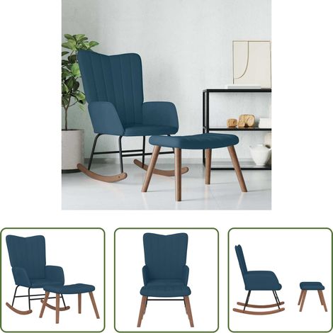 Hocker - Schaukelstuhl mit Hocker Samt Blau (1/5)