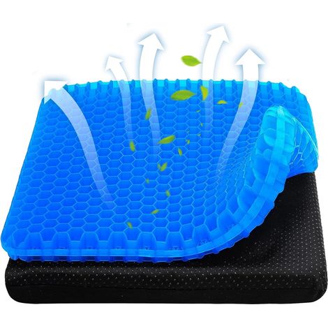 Coussin d'assise en Gel Double épaisseur avec Housse Antidérapante, Soulage la Pression et la Douleur dans Le Bas du Dos, Convient aux Personnes Qui Restent Assises Longtemps (1/5)
