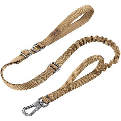 Laisse de Chien élastique Tactique Laisse de Formation de Chien de Police réglable Militaire Laisse élastique Corde avec 2 poignées de Commande(Marron) (1/4)
