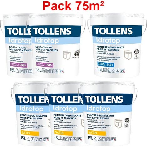 Pack 75m² Peinture TOLLENS Idrotop Professionnelle BLANC  Conditionnement: 15 Litres - Finition: Satin