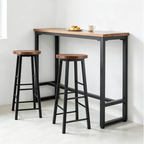 Set de 2 taburetes de bar industriales, altura 71 cm, asiento de MDF marrón OKMYHOME (1/5)