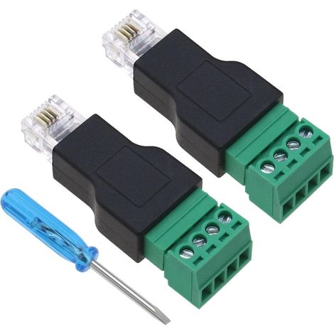 2 Connecteur RJ11, 4 Broches Femelle, Plastique, Pour Câble Téléphonique