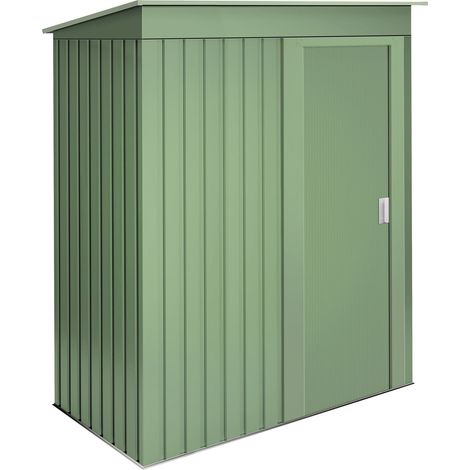 Armario Metálico de Jardín 1,39m2 Wasabi Neat Green - 86x162x181cm - Puerta Corredera - Techo Inclinado - Color Verde