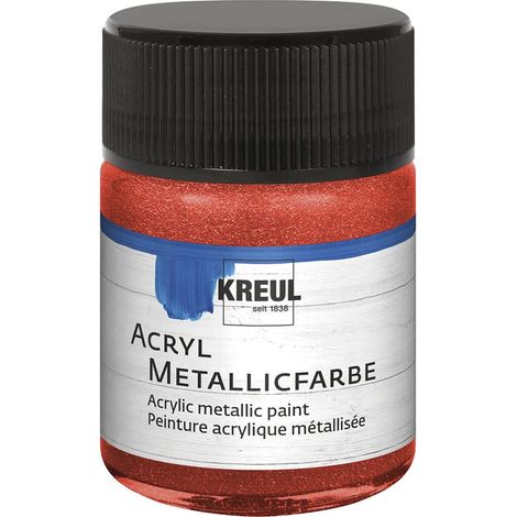 Peinture acrylique métallique, 50 ml verre en rouge métallique, peinture acrylique à effet métallique à base d'eau, couvrante et crémeuse, séchage rapide et résistante à l'eau (1/4)