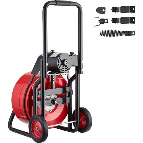 Mophorn Déboucheur électrique pour canalisations 30 m x 19 mm, outil de nettoyage automatique sur roues pour tuyaux de 100 à 200 mm, livré avec 4 têtes de coupe et interrupteur au pied (1/5)