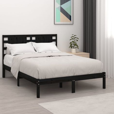 Cadre de lit sans matelas noir 140x190 cm bois de pin massif (1/4)