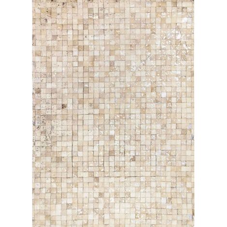 Tapis salon en cuir recyclé damier blanc 120x170 – Mosaïque artisanale – Éclats argentés irisés – Élégant et contemporain – Thedecofactory (1/5)