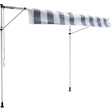Tenda da sole per balcone CHENE 2 × 1,2 m - Tessuto a righe bianco/grigio e telaio bianco