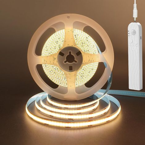 Bande LED COB avec Détecteur de Mouvement,Variateur et Recharge USB 5V,Batterie intégrée 1500mAh,Trois Modes,6,56pieds/2m,Blanc chaud 3000K,320LEDs/m,pour Placard,Penderie,Lit (1/5)