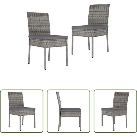 Chaise de salle à manger - Chaises à manger de jardin lot de 2 Résine tressée Gris (1/5)