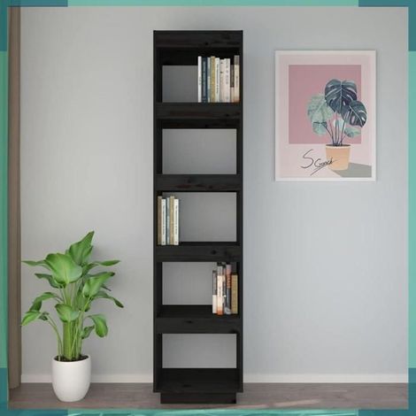 810858 Bibliothèque/Séparateur de pièce Noir 40x35x167 cm Pin solide (1/5)