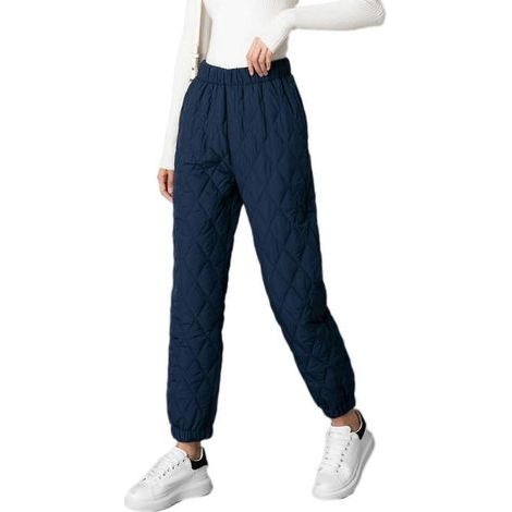 Damen-Jogginghose aus gesteppter Baumwolle mit hohem Bund, Jogger-Stil, Winter, locker geschnitten, hoher Bund, Rautenmuster – Größe 2XL – Marineblau (1/5)