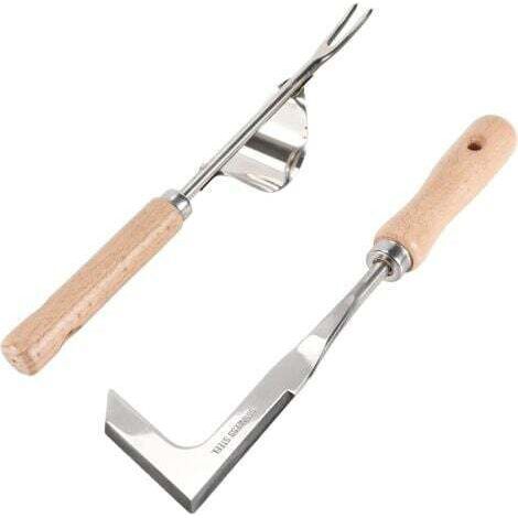AIPER 2pcs Manual Weeder, Stainless Steel Weeding Tool, Garden Weeder, Gardening Fork, Root Weeder, with Ergonomic Natural Wooden Handle, for Weeding Your Garden, Hollow (1/4)