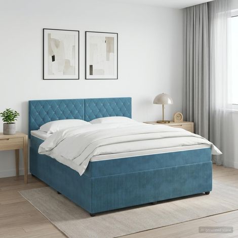 vidaXL Lit boxspring avec matelas Bleu foncé 160 x 200 cm Velours (1/5)