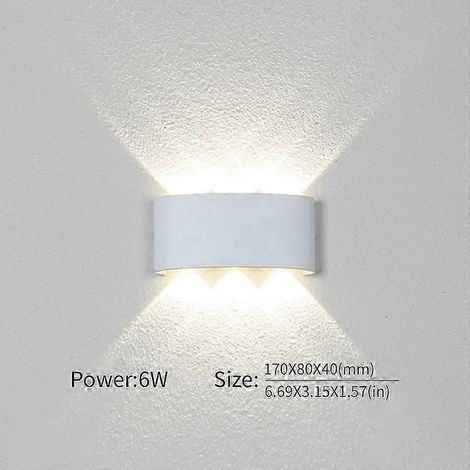 Lámpara de pared LED, bombilla LED, luz exterior con sensor de movimiento, resistente al agua IP66, luz de pared para porche, jardín, sala de estar, escaleras (luz natural, 6W, blanca, sin sensor).