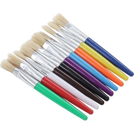 Lot de 10 pinceaux plats en plastique coloré, manche robuste, poils synthétiques faciles à nettoyer, embout aluminium, pour peinture artistique et loisirs créatifs (1/5)