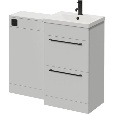 Napoli 390 Gloss Grey Pearl 1000mm 2 Drawer Vanity Unit Toilet Suite with Glide Basin - 1000mm - Matt Black 320mm HandleWithout Kingston Toilet Pan