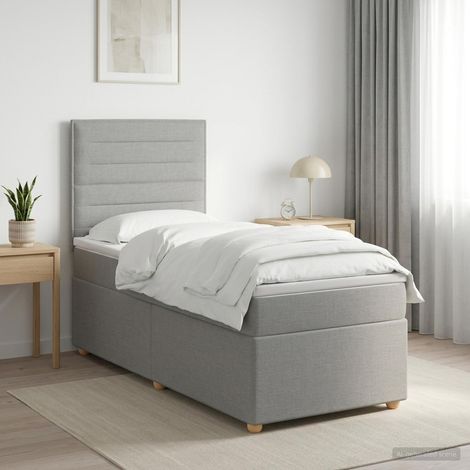 vidaXL Lit boxspring avec matelas Gris clair Simple Tissu (1/5)