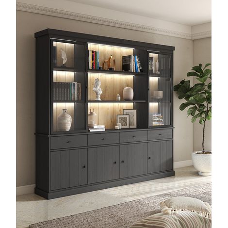 Bibliothèque contemporaine 240 cm chêne noir Valeria (1/5)