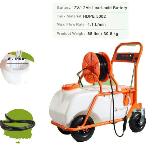 Pulvérisateur de pelouse, alimenté par batterie, pression réglable, 60L (1/2)