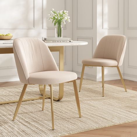 2er-Set Samt-Esszimmerstühle in Beige mit goldenen Details – bequem, atmungsaktiv, moderner Stil, passend für Esszimmer, Wohnzimmer und Cafés,MIVRAY