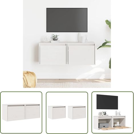 The Living Store Wandschränke 2 Stk. Weiß 45x30x35 cm Massivholz Kiefer - Wandregal - Holz Regal - Kiefernholzmöbel - Weißer Schrank - Aufbewahrungswandregal (1/5)