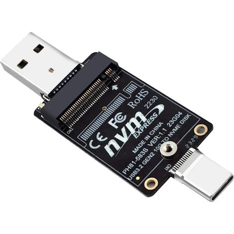 Carte adaptatrice pour boîtier de disque dur M.2 vers USB-A Type-C NVMe, carte interposeuse JMS583, compatible 10 Gbit/s et SSD format 2230 (1/5)