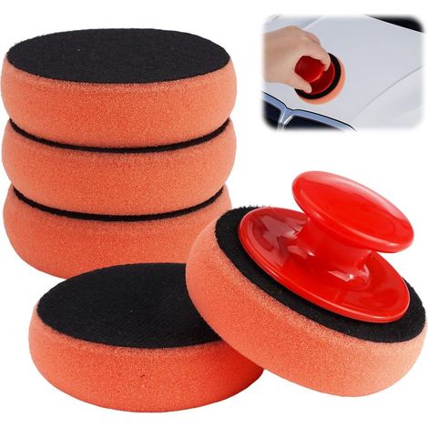 Pièces Éponges de Polissage pour Voiture Faites à La Main, Ronds Pad Polissage Manuel, É[Onge à Polir avec AntidéRapante Poignées, Tampon pour Voiture Applicateur de Cire, Outils de Nettoyage (1/5)
