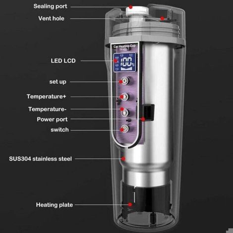Bouilloire Électrique - 500 Ml - 12 V 24 V - Acier Inoxydable 304 - Température Réglable 40 À 90 °C - Écran Lcd - Cordon 130 Cm (1/5)