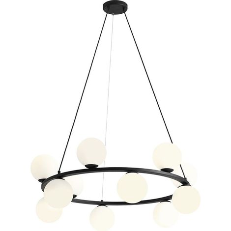 Pendelleuchte Metall Glas E14 B: 86 cm H: max. 110 cm Schwarz Weiß rund Kugelschirm Modern