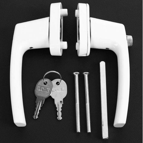 Serrure de poignée de serrure de porte en acier en plastique avec clé de sécurité Serrure de poignée double face Poignée d'entraînement de porte battante-Blanc, avec serrure, 1 paire (1/4)