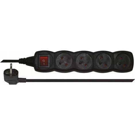 Rallonge avec interrupteur, 4 prises, 3 m, H05VV-F 3G1, noire, PC1413