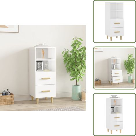 Buffet Blanc brillant 34,5x34x90 cm Bois d'ingénierie - Buffet Blanc - Meuble Rangement - Commode - Mobilier Salon - Décoration Intérieur (1/5)
