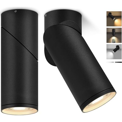 Spot Plafonnier LED, 5W 500LM Luminaire Spot Orientable 355°, 3000K/4000K/6500K GU10 Ampoule Incluse, Moderne Plafonnier Noir Mat, pour Chambre Salon Couloir Cuisine Salle à Manger, 2 Pcs (1/5)