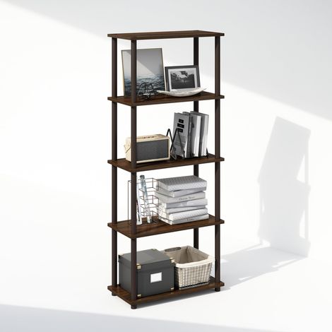 Bibliothèque à 5 Niveaux, avec présentoir Compact Multifonction, 29,46 x 59,94 x 145,8 cm, pour Salon, Chambre à Coucher, Bureau à Domicile, Noyer/Marron (1/5)