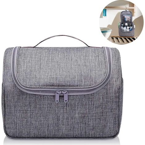 Trousse de toilette extra grande à suspendre, organisateur de cosmétiques de voyage, étanche, gris pour hommes et femmes (1/5)