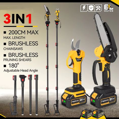 Sécateur Électrique 3 en 1 avec Scie à Chaîne et Perche Télescopique 2 m – Outil de Coupe pour Branches Hautes, Compatible Makita 18V, 2 Batteries (1/5)