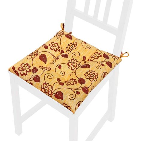 Cuscino Sedia Morbido Universale Fiorito Lacci Per Fissaggio Lavabile Coprisedie 100% Made In Italy - Giallo