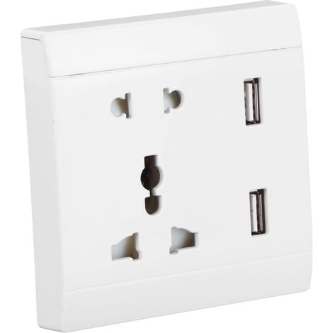 Prise Murale Multifonction 13A avec 2 Ports USB, Rénovation Maison 110V-220V (1/5)