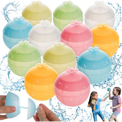 6 Pack Reusable Water Balloons, Refillable Silicone Water Balls, Self Sealing Water Balloons, Quick Fill Water Balls for Kids Pool Beach (1/5)